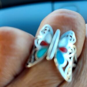 Woman's lady butterfly ring with turquoise